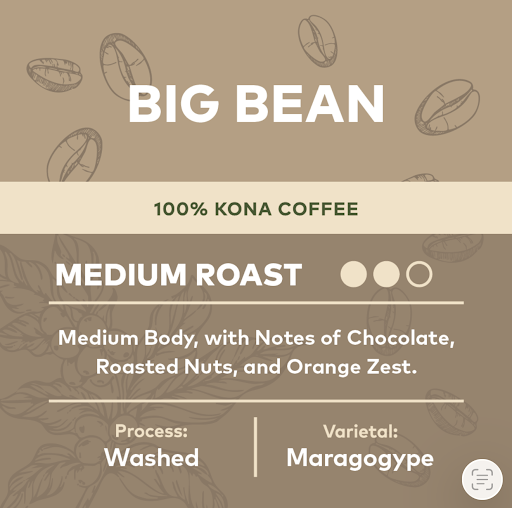 image Kona Big Bean Medium 100% Kona Coffee New